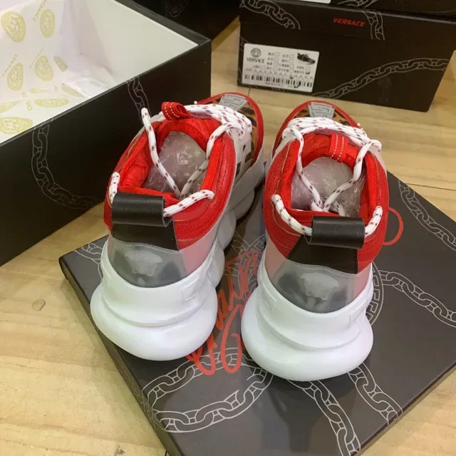Versace Chain Reaction Red Leopard Suede Chunky Sneakers 5