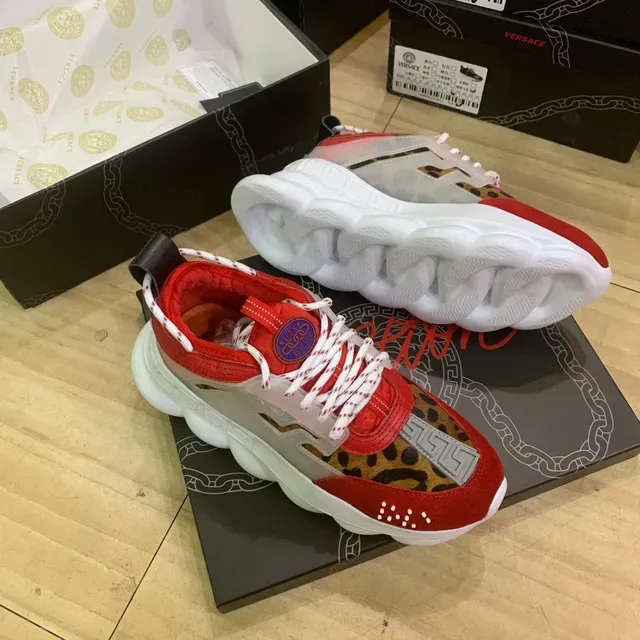 Versace Chain Reaction Red Leopard Suede Chunky Sneakers 6