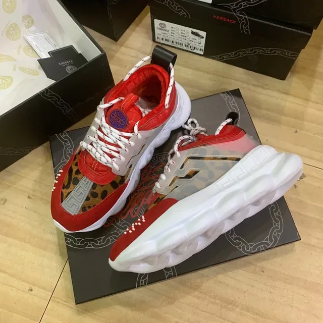 Versace Chain Reaction Red Leopard Suede Chunky Sneakers 7
