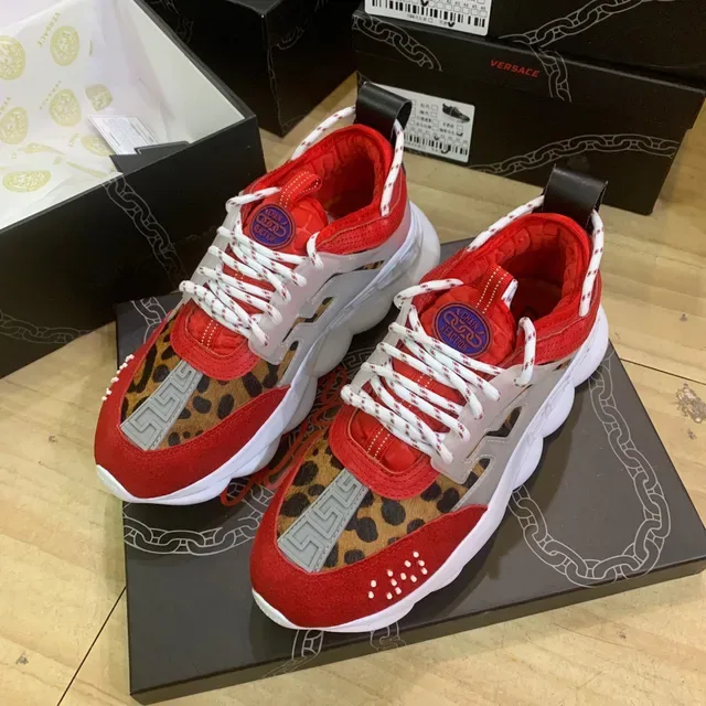 Versace Chain Reaction Red Leopard Suede Chunky Sneakers 8