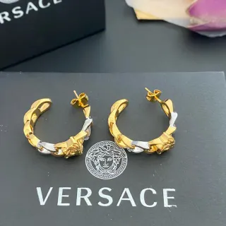 Versace Chain Reaction दो टोन सोना और चांदी Medusa हूप ईयरिंग्स