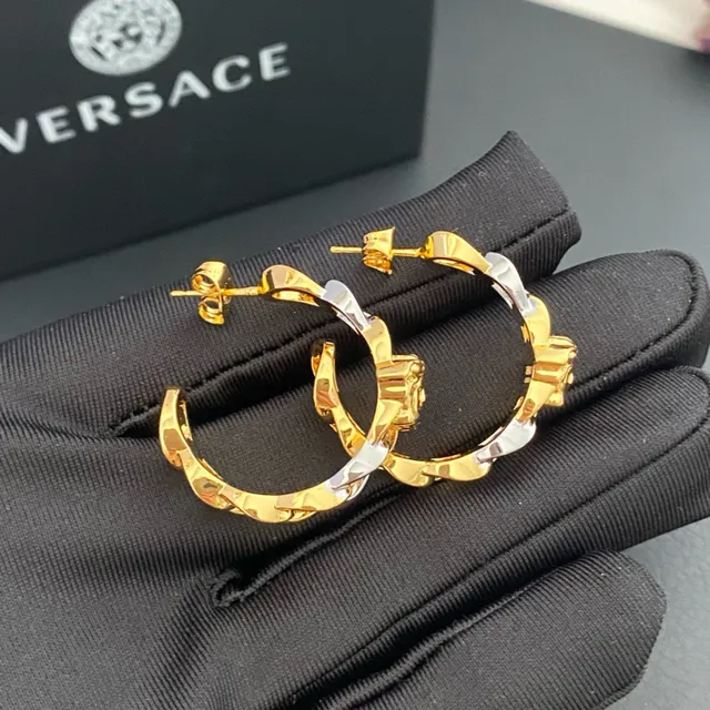 Versace Chain Reaction Bi-Tons Or et Argent Medusa Boucles d'Oreilles 3