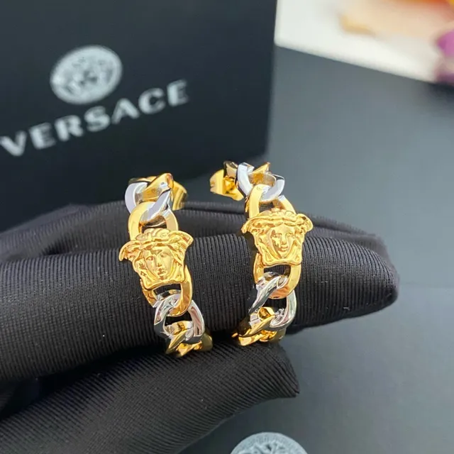 Versace Chain Reaction Bi-Tons Or et Argent Medusa Boucles d'Oreilles 4