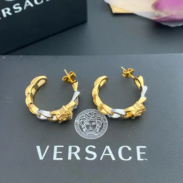 Versace Chain Reaction Bi-Tons Or et Argent Medusa Boucles d'Oreilles 5
