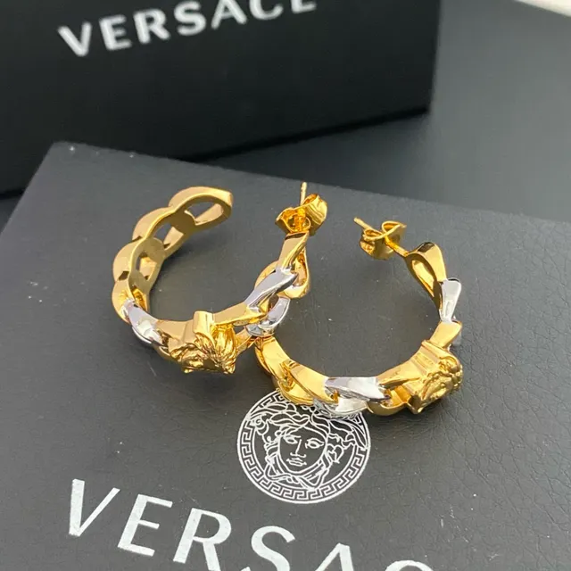 Versace Chain Reaction Bi-Tons Or et Argent Medusa Boucles d'Oreilles 6