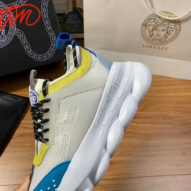 Versace Chain Reaction White Yellow Blue Chunky Sneakers 2