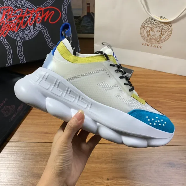 Versace Chain Reaction White Yellow Blue Chunky Sneakers 4