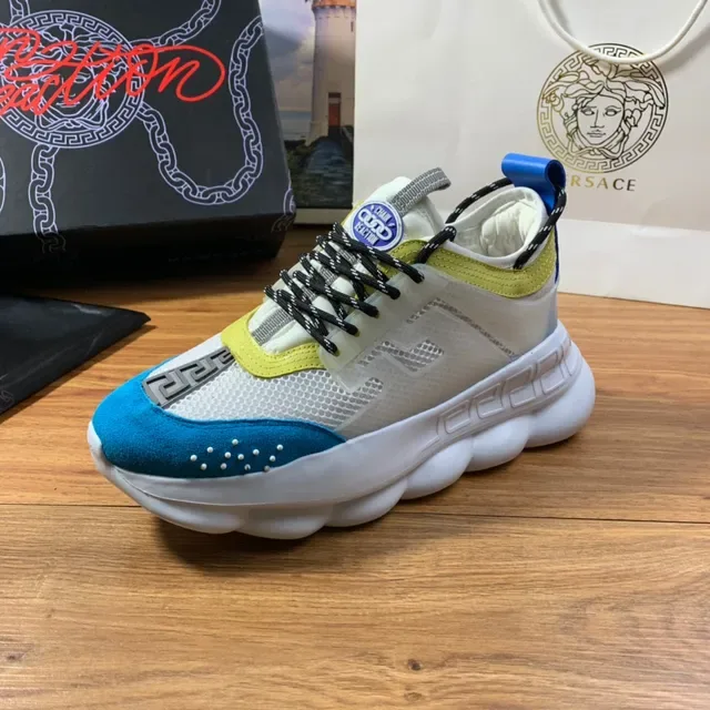 Versace Chain Reaction White Yellow Blue Chunky Sneakers 7
