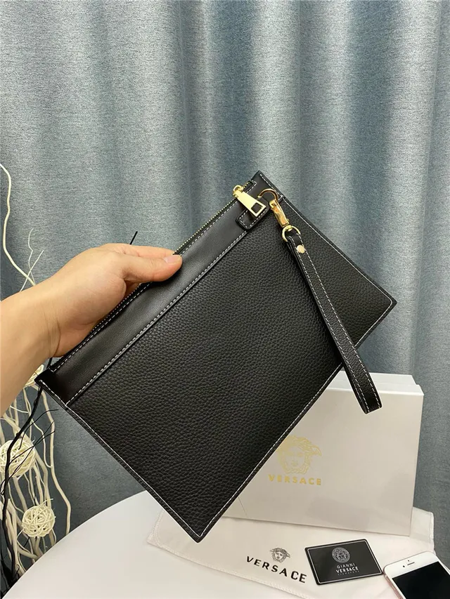Versace Greca Cuero Negro Bolsito Sobre Embossado 6