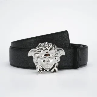 Versace Medusa काला बनावट लेदर बेल्ट