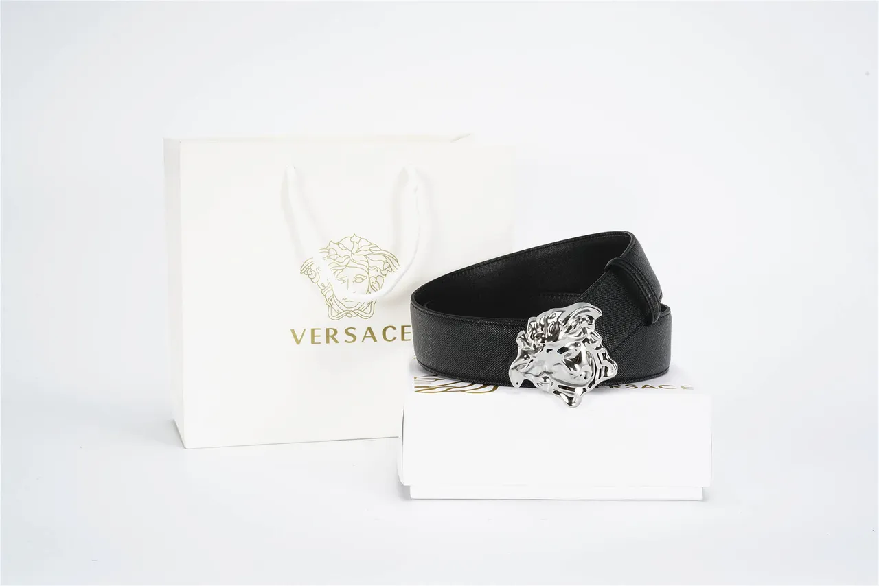 Versace Medusa Belt Black Textured Leather Belt 4