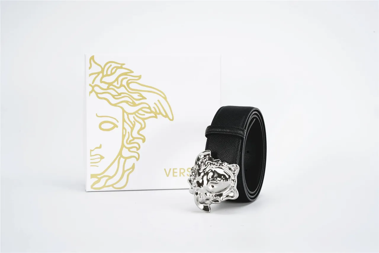 Versace Medusa Belt Black Textured Leather Belt 5