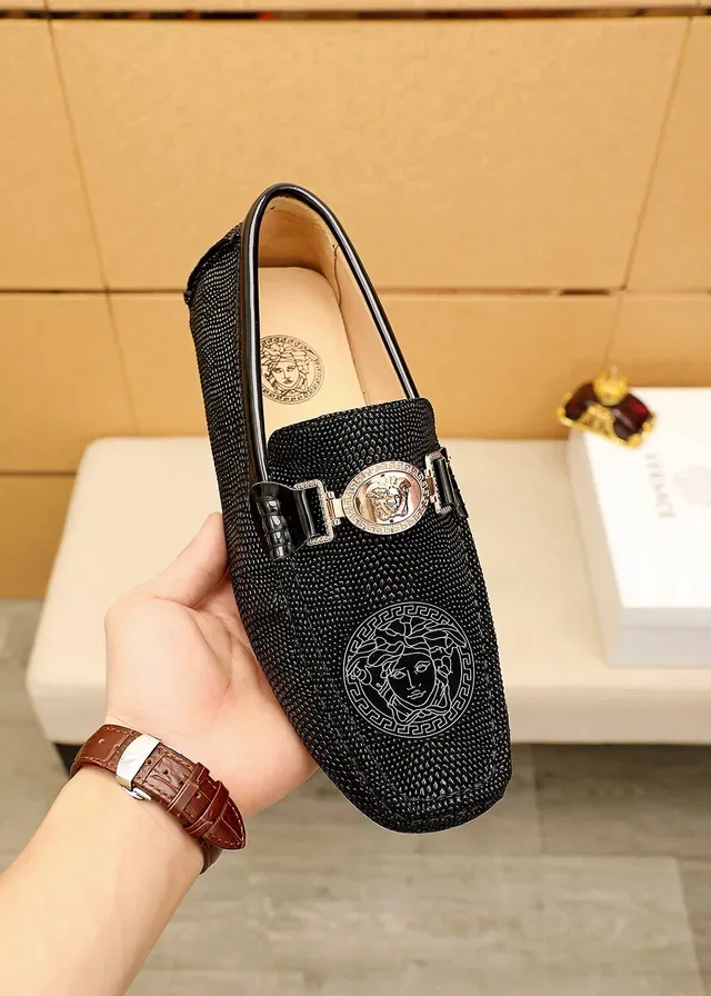 Versace Medusa Loafer Black Textured Leather Loafers 6