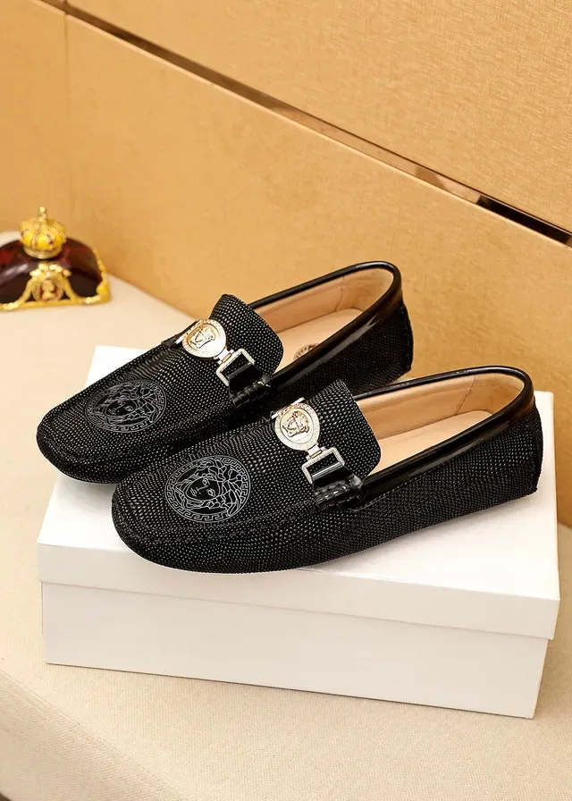 Versace Medusa Loafer Black Textured Leather Loafers 7