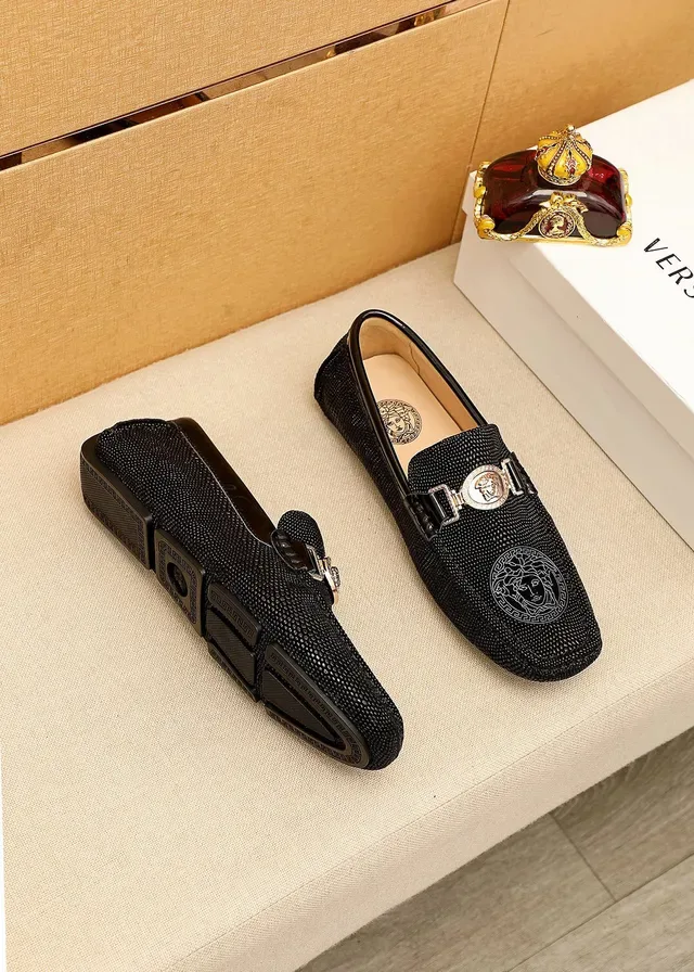 Versace Medusa Loafer Black Textured Leather Loafers 8