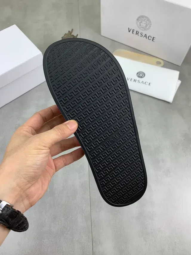 Versace Medusa Slide Black Molded Rubber Single Strap Slippers 2