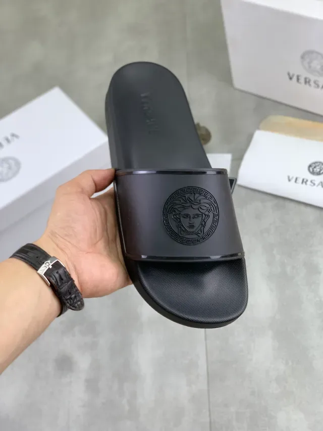 Versace Medusa Slide Black Molded Rubber Single Strap Slippers 12