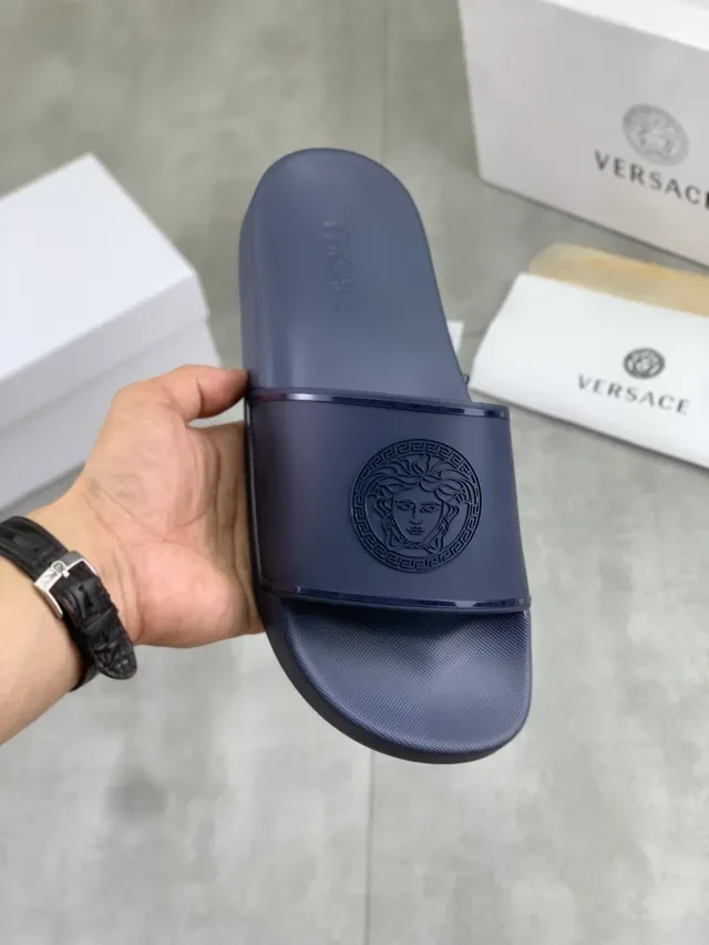 Versace Medusa Slide Black Molded Rubber Single Strap Slippers 14