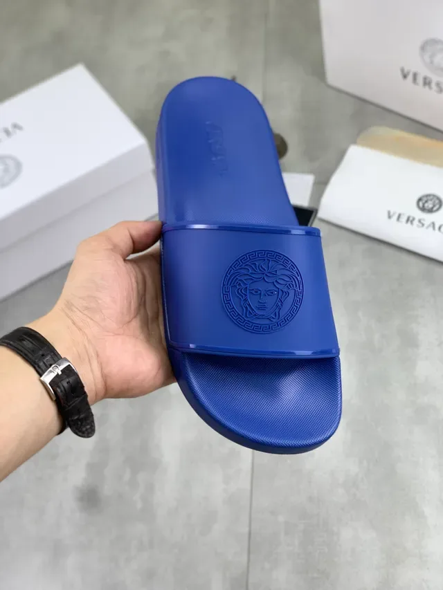 Versace Medusa Slide Black Molded Rubber Single Strap Slippers 15