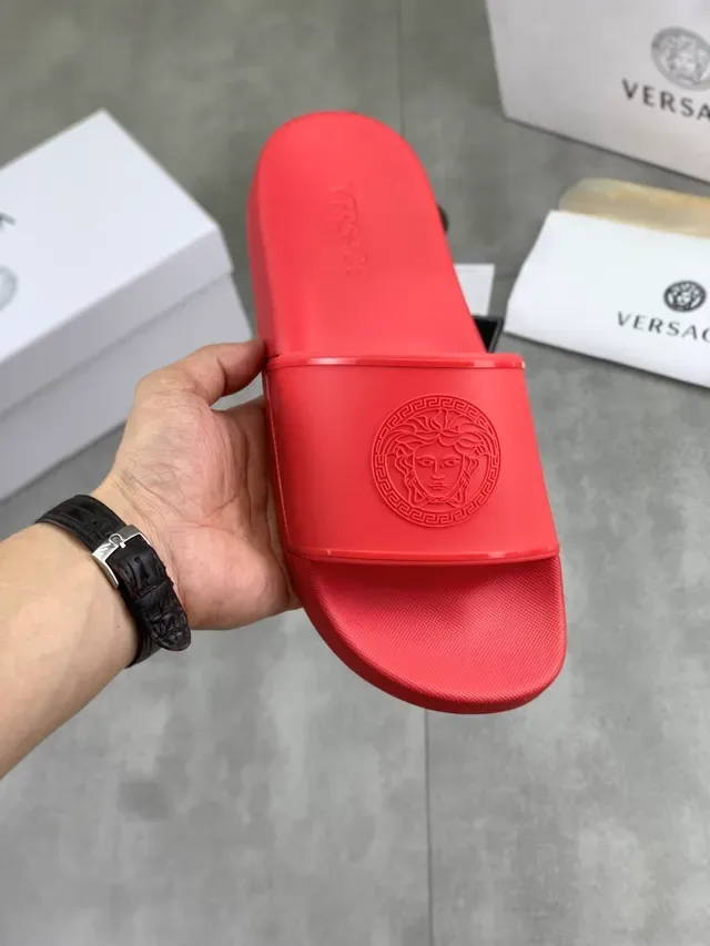 Versace Medusa Slide Black Molded Rubber Single Strap Slippers 16