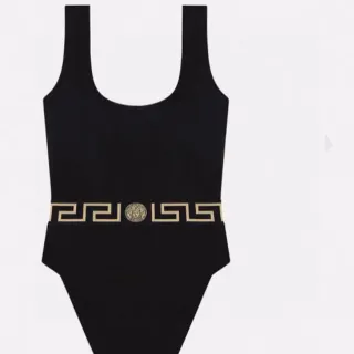Versace Odissea Black Gold One-Piece Greca Key Waistband Swimwear