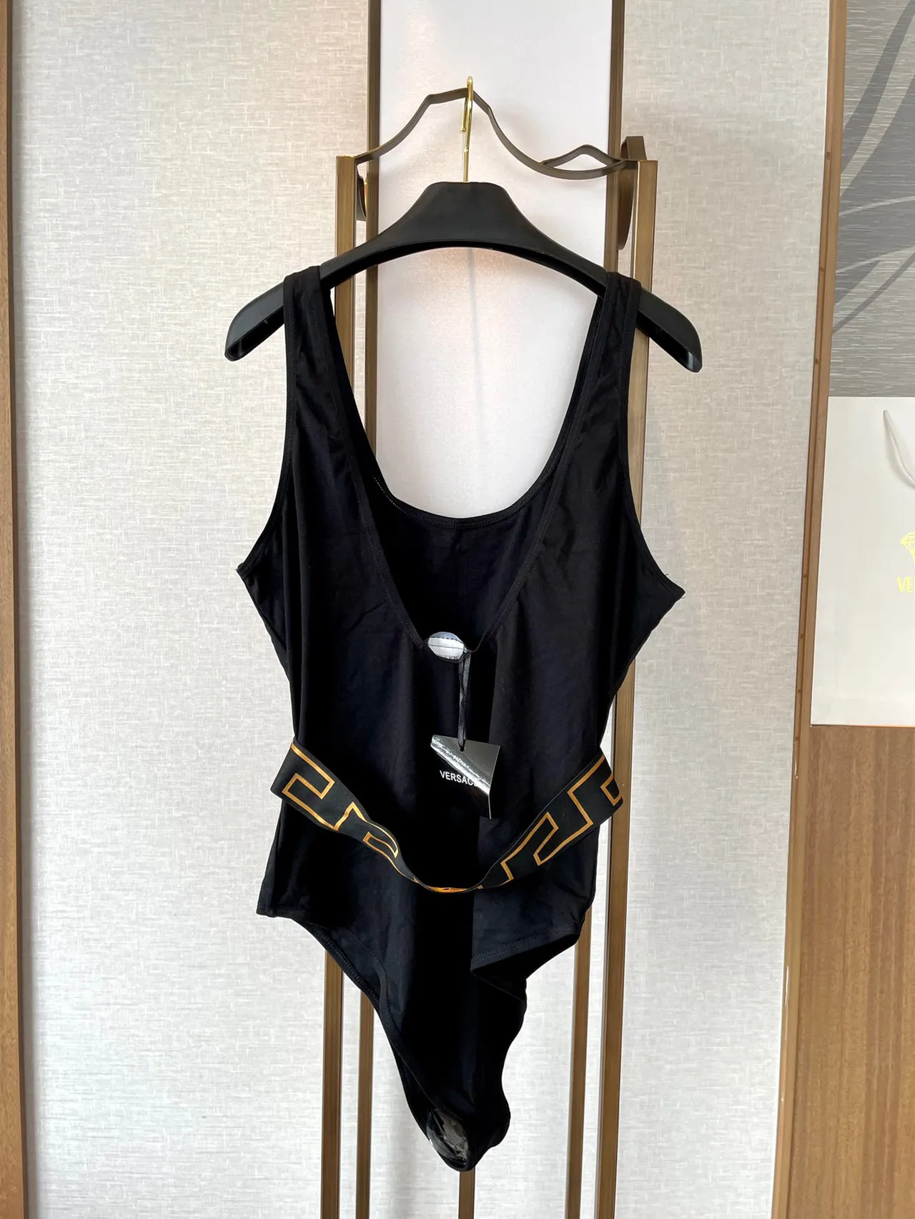Versace Odissea Black Gold One-Piece Greca Key Waistband Swimwear 4