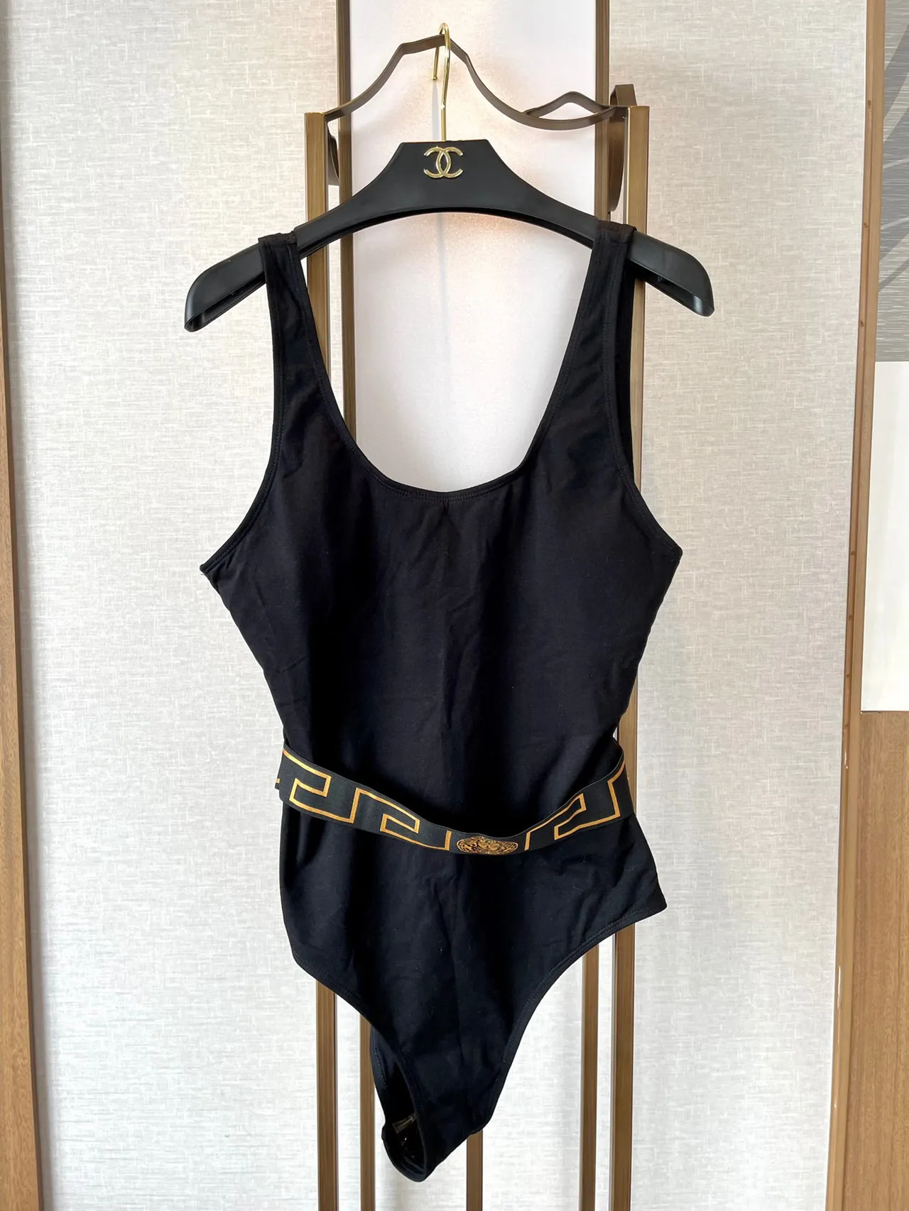 Versace Odissea Black Gold One-Piece Greca Key Waistband Swimwear 6
