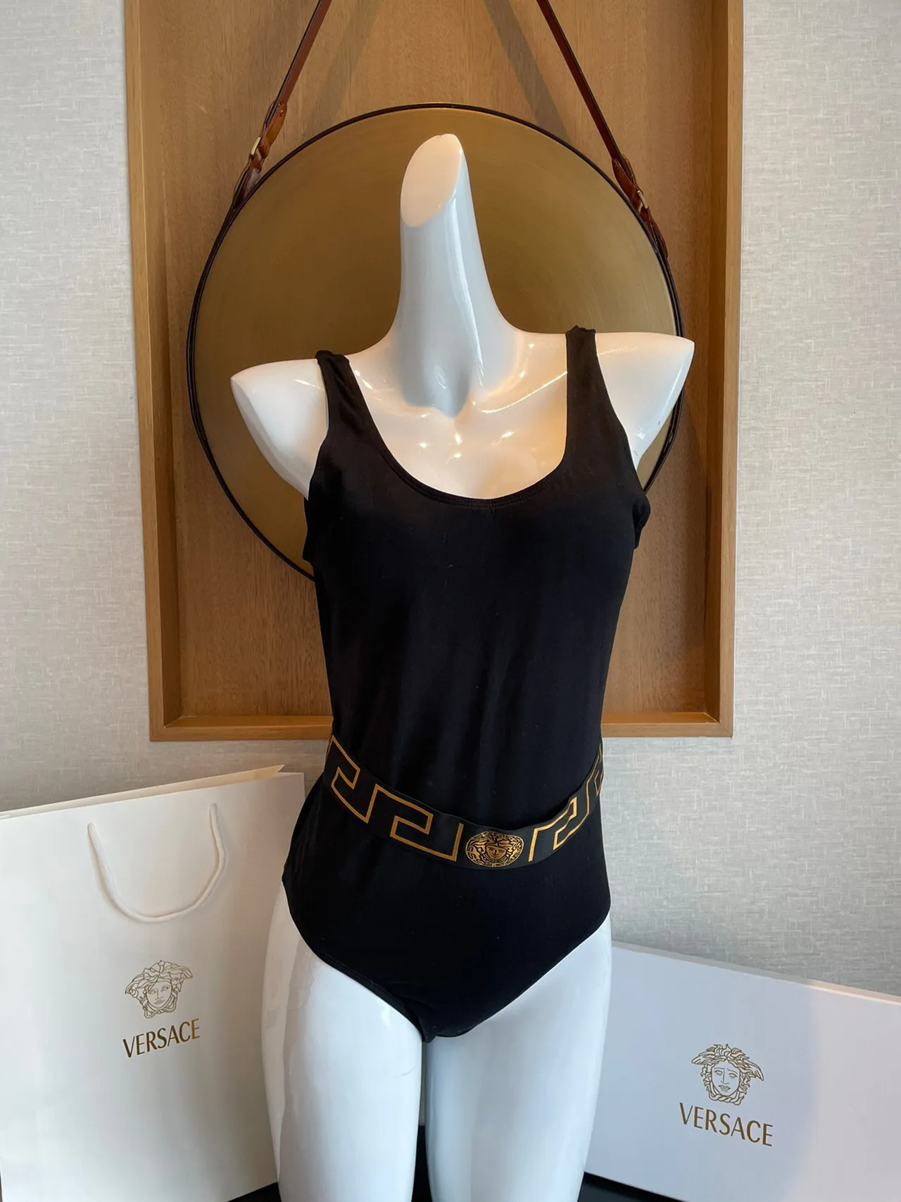 Versace Odissea Black Gold One-Piece Greca Key Waistband Swimwear 8