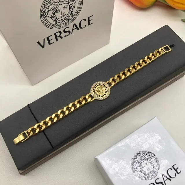 Versace Odissea Medusa Head Pavé Crystal Curb Chain Bracelet 4
