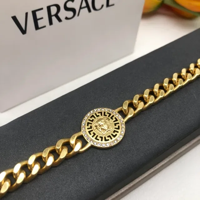 Versace Odissea Medusa Head Pavé Crystal Curb Chain Bracelet 6