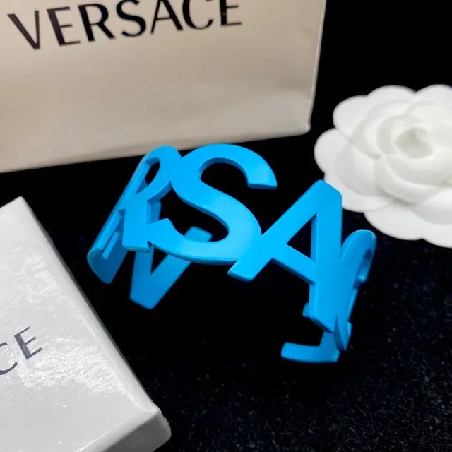Versace VLogo Sculptural Blue Open Cuff Bracelet 2
