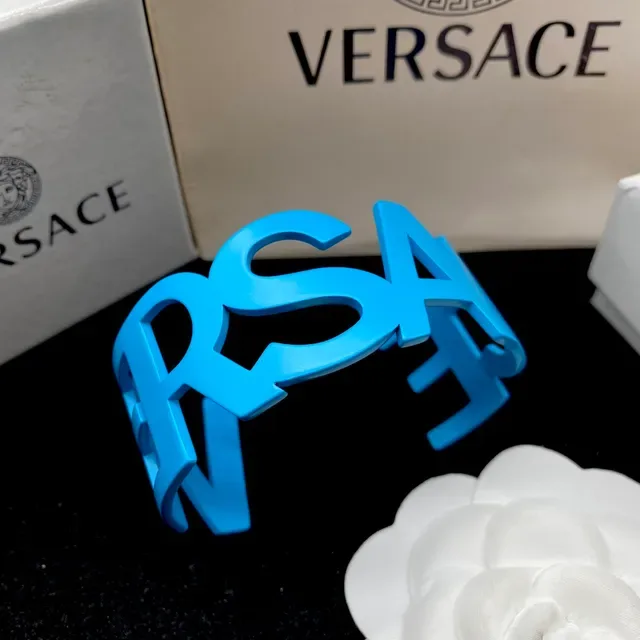 Versace VLogo Sculptural Blue Open Cuff Bracelet 3