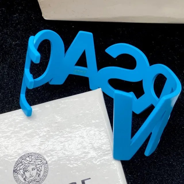 Versace VLogo Sculptural Blue Open Cuff Bracelet 5