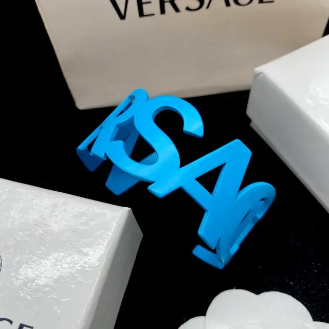 Versace VLogo Sculptural Blue Open Cuff Bracelet 6
