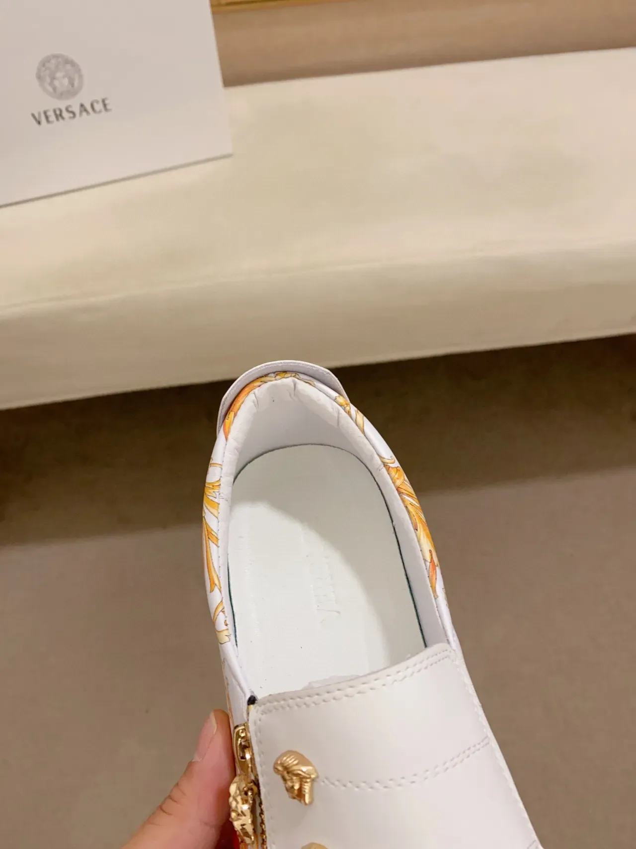 Versace White Multicolor Slip-On Baroque-Printed Lifestyle Sneakers 5