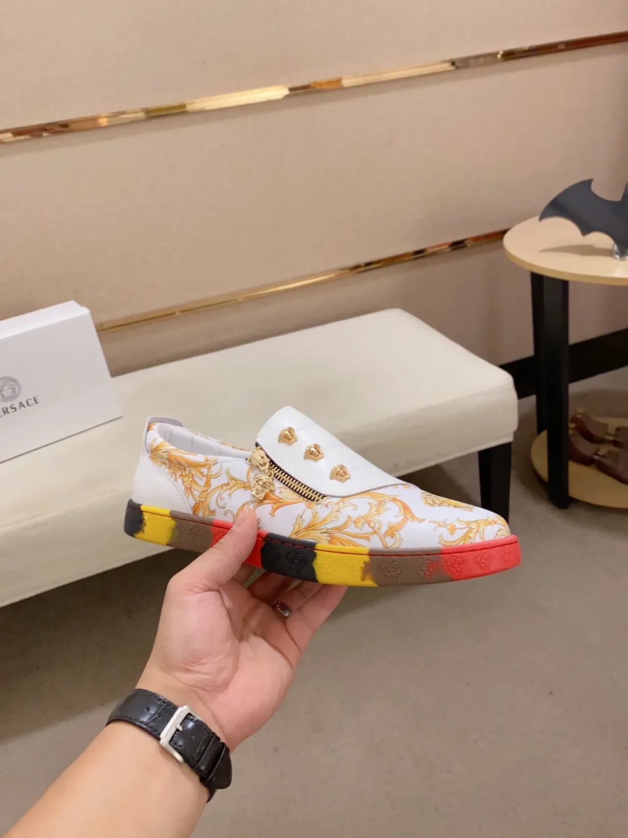 Versace White Multicolor Slip-On Baroque-Printed Lifestyle Sneakers 7