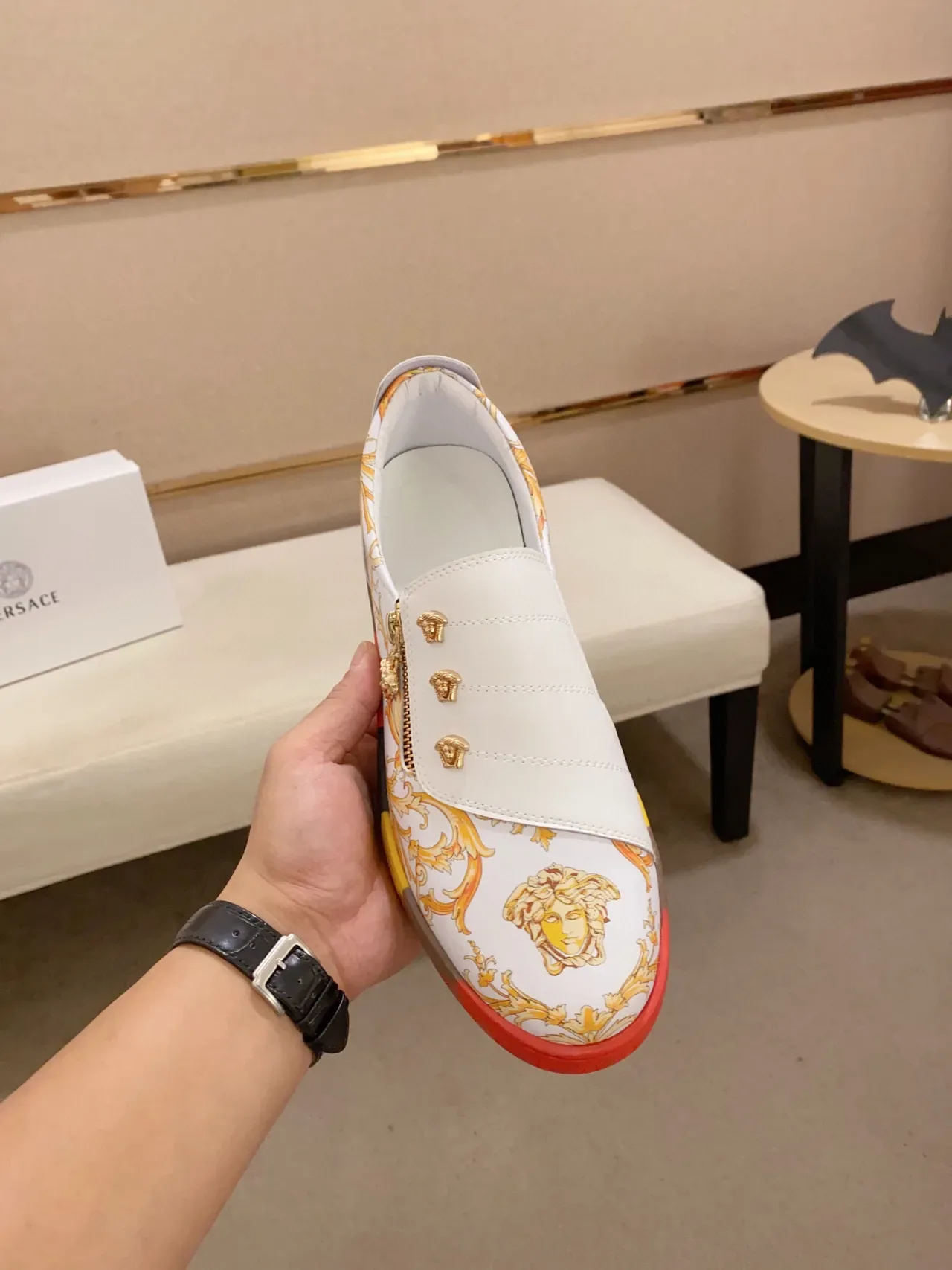 Versace White Multicolor Slip-On Baroque-Printed Lifestyle Sneakers 9