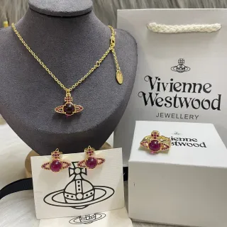 Vivienne Westwood Orb Burgundy Gold Motif Necklace
