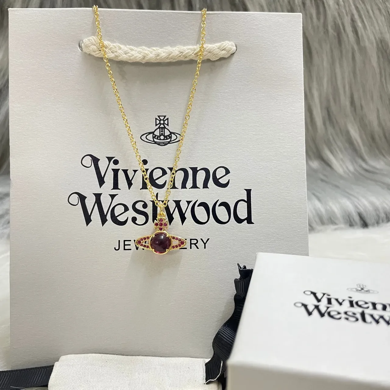 Vivienne Westwood Orb Burgundy Gold Motif Necklace 9