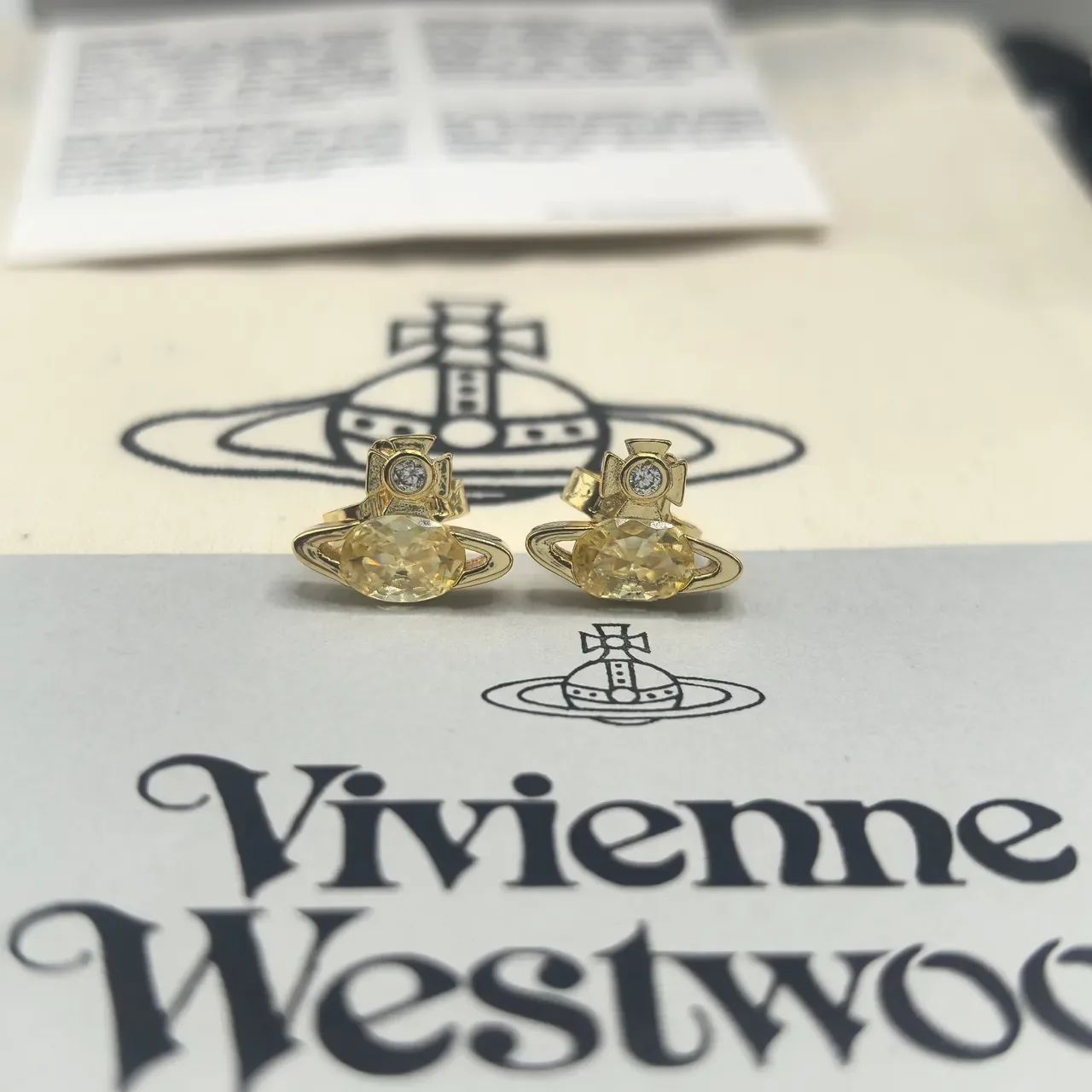 Vivienne Westwood Orb Multicolor Silver Motif Faceted Oval Stone Earrings 3