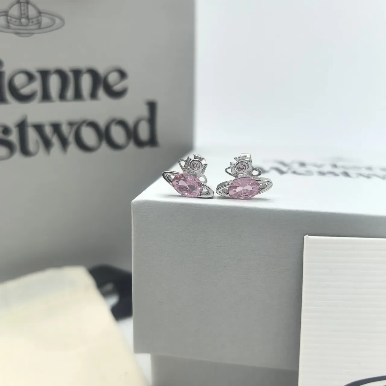 Vivienne Westwood Orb Multicolor Silver Motif Faceted Oval Stone Earrings 6