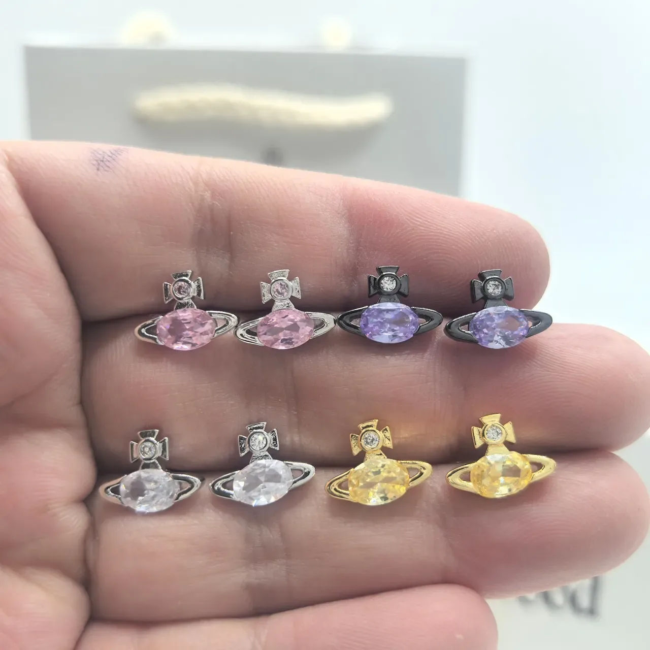 Vivienne Westwood Orb Multicolor Silver Motif Faceted Oval Stone Earrings 8