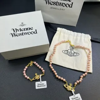 Vivienne Westwood Orb Pink Gold Pearl-Beaded Pendant Necklace