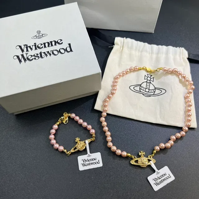 Vivienne Westwood Orb Pink Gold Pearl-Beaded Pendant Necklace 2