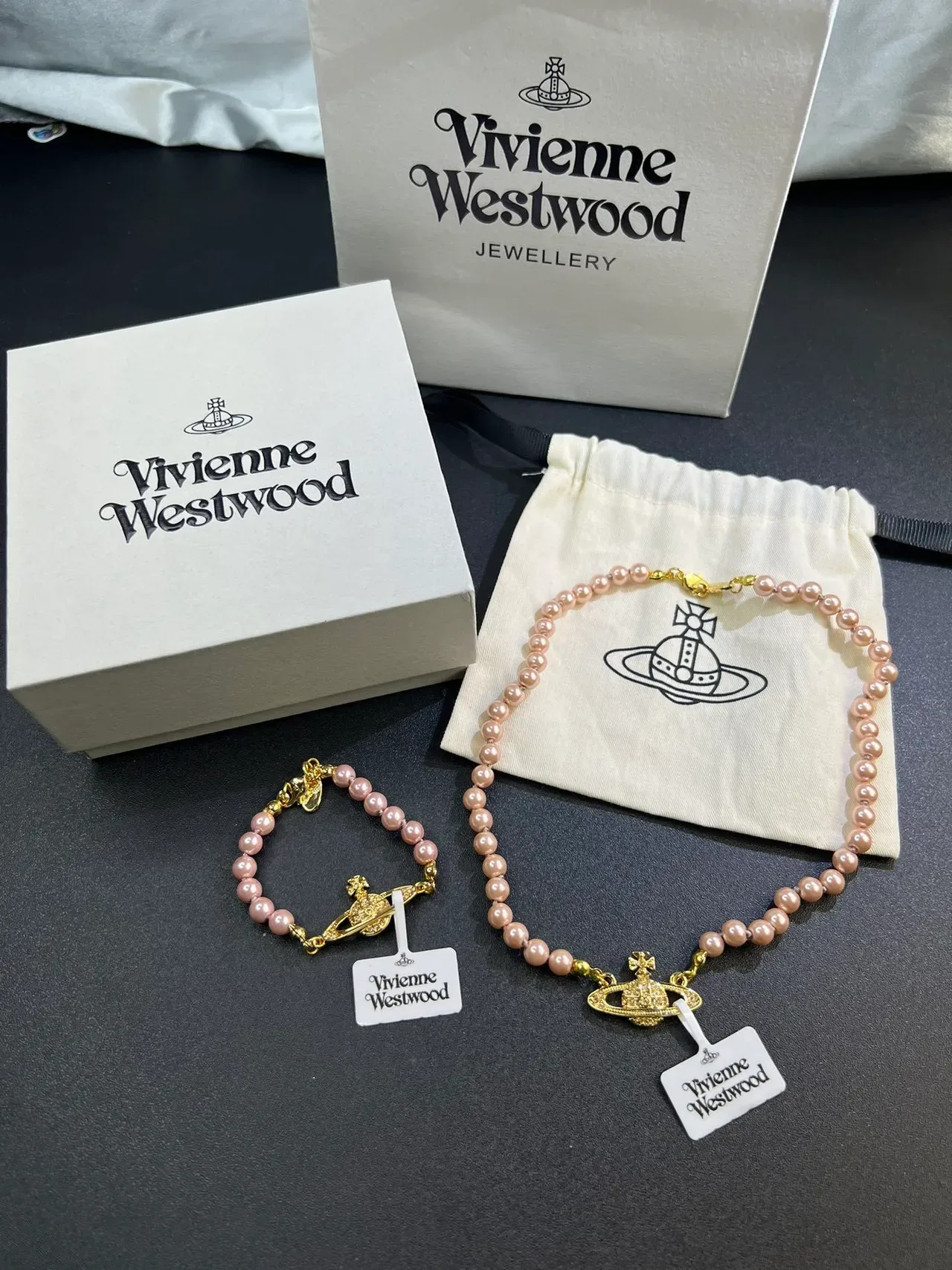 Vivienne Westwood Orb Pink Gold Pearl-Beaded Pendant Necklace 5