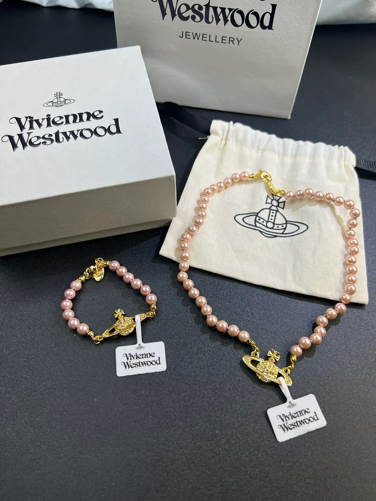 Vivienne Westwood Orb Pink Gold Pearl-Beaded Pendant Necklace 6