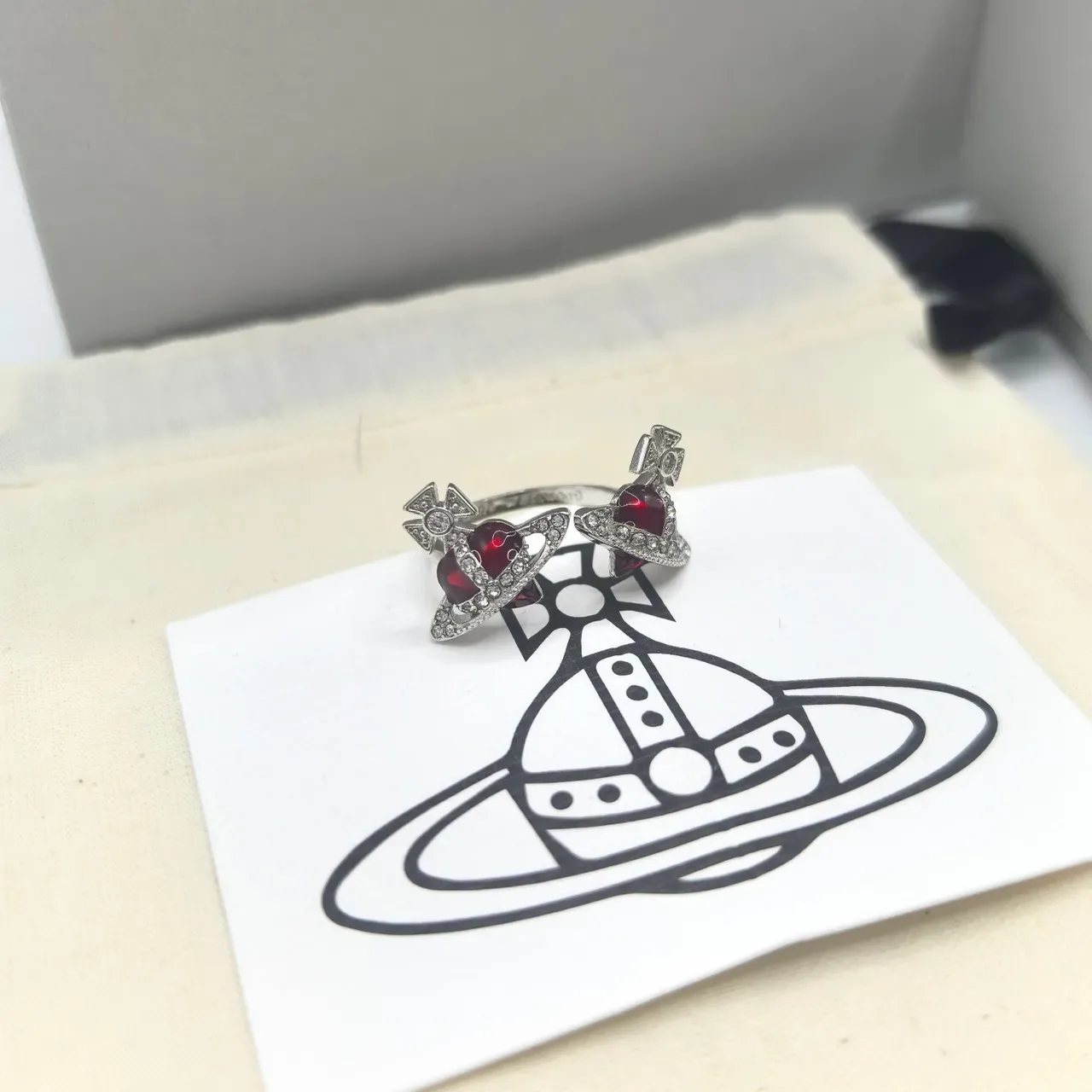 Vivienne Westwood Orb Ring Black Red Motif Pavé Crystal Detailing Ring 2