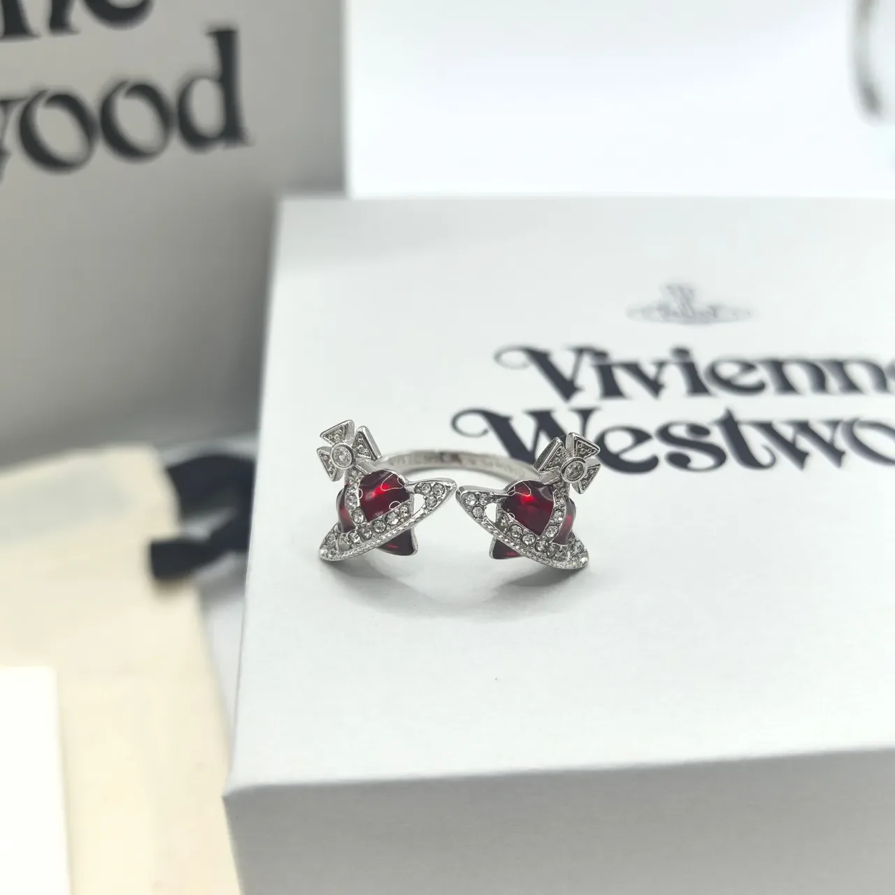 Vivienne Westwood Orb Ring Black Red Motif Pavé Crystal Detailing Ring 3