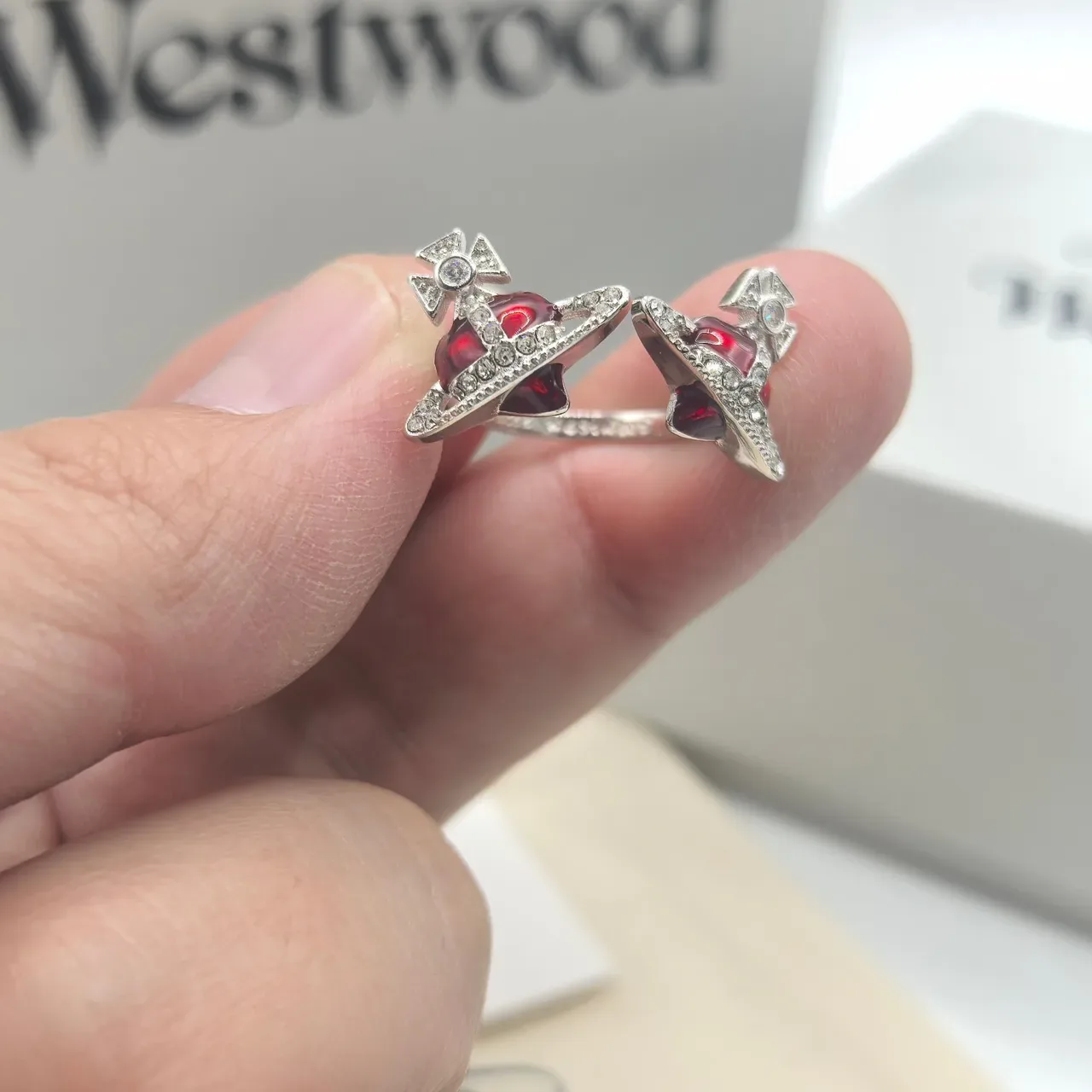 Vivienne Westwood Orb Ring Black Red Motif Pavé Crystal Detailing Ring 4