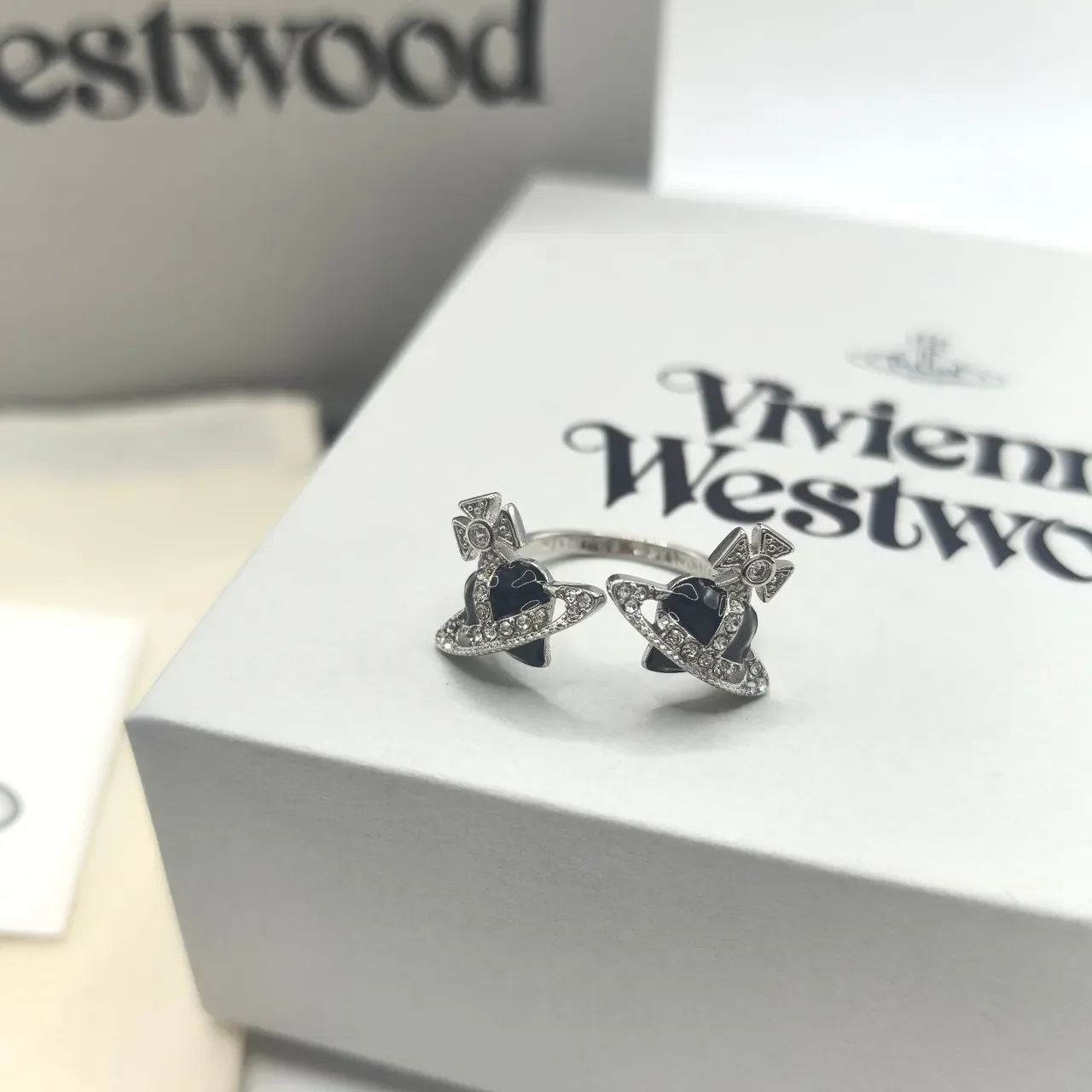 Vivienne Westwood Orb Ring Black Red Motif Pavé Crystal Detailing Ring 7